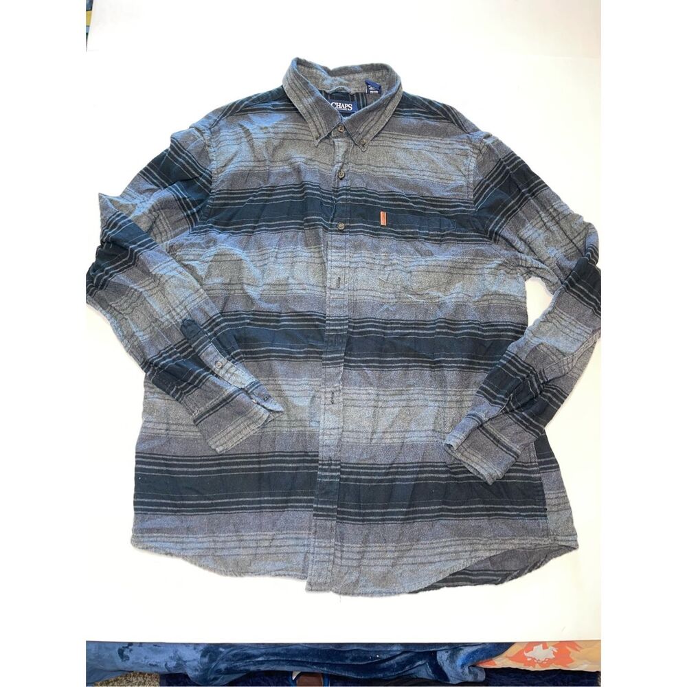 Chaps Mens XXL Performance Fleece Gray Black ‎ Button Front Shirt A37